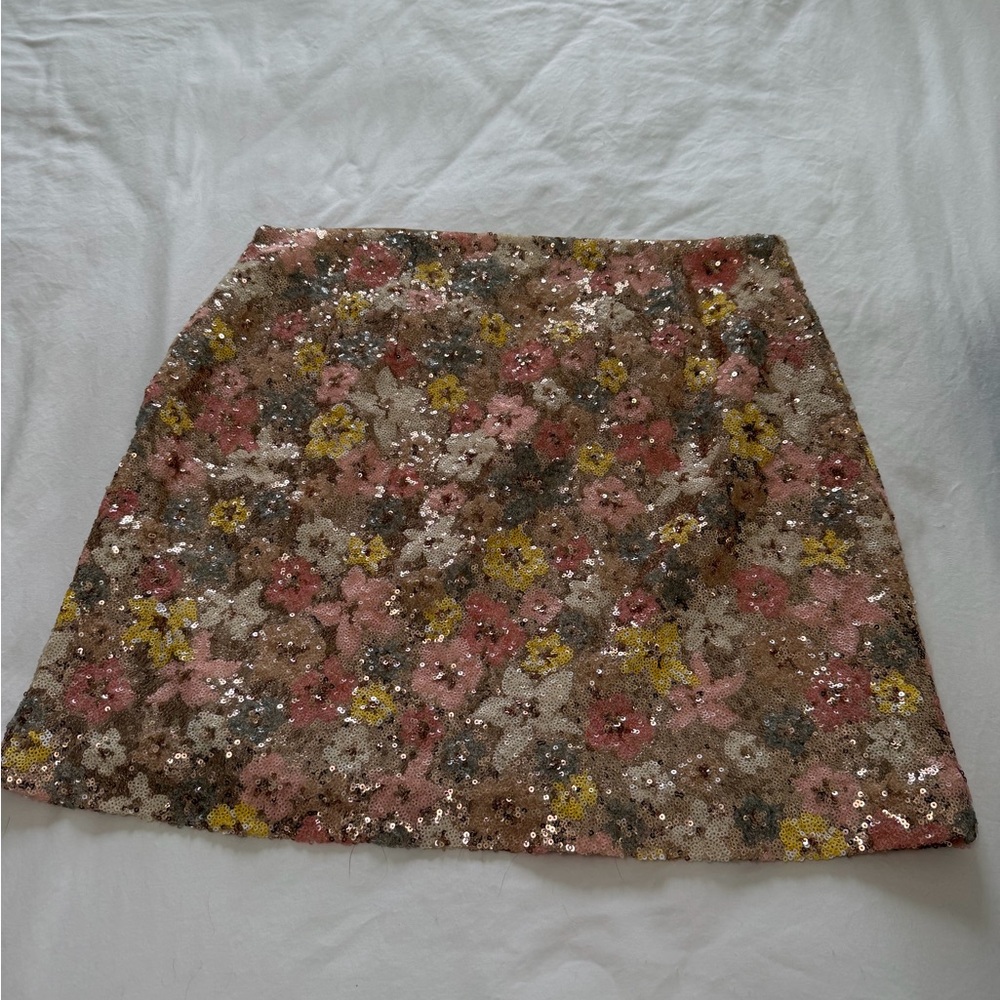 LOFT Floral Sequin Mini Skirt in Pink, Yellow & Brown